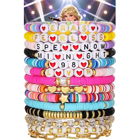 14Pcs Friendship Bracelets, Inspired Letter Bracelets Set, Colorful Stretchy Heishi...