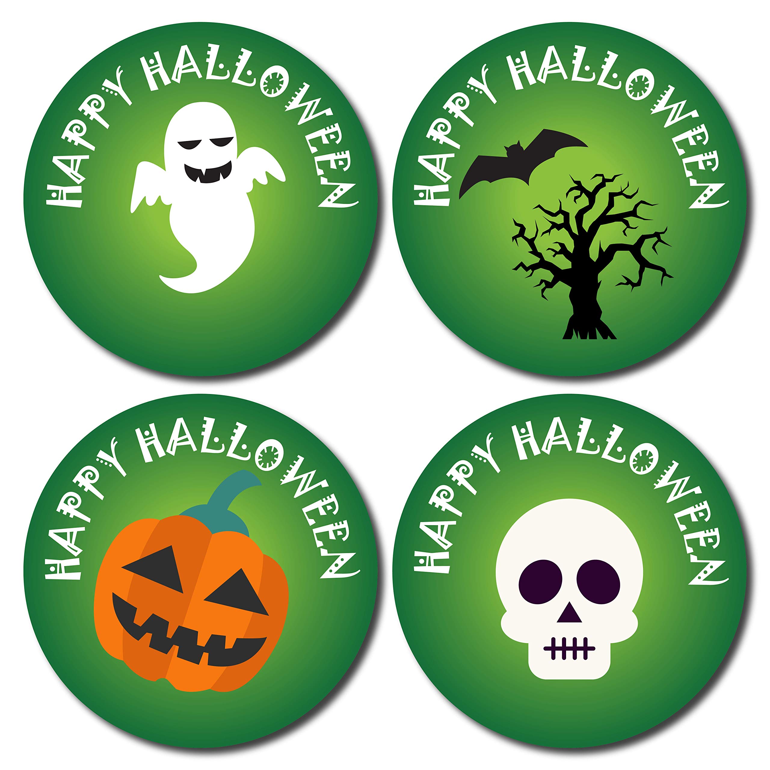 144 x Halloween Stickers - Trick or Treat Gifts for Kids Green Theme, Pumpkin, Ghosts, Skull