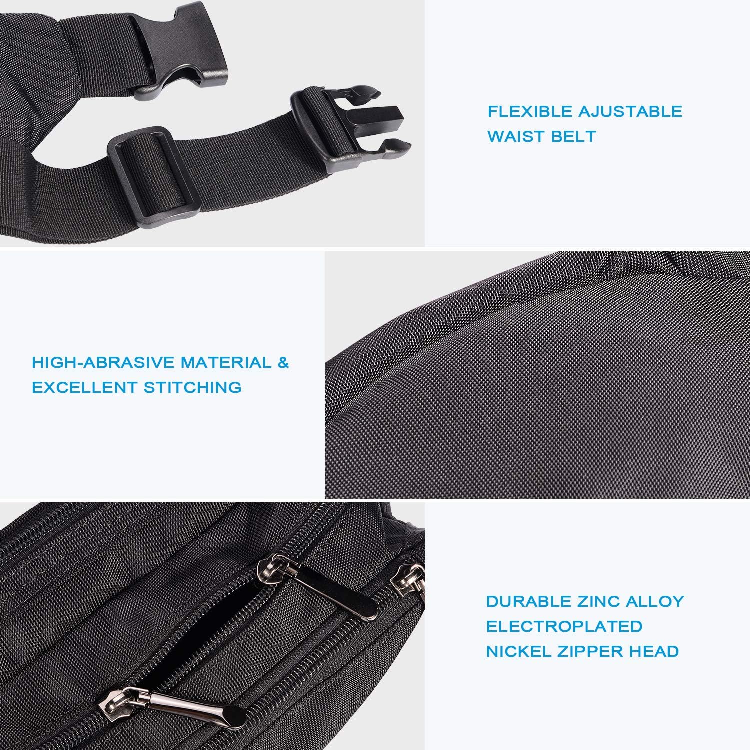 Oxpecker Waist Pack Bag with Rain Cover, Waterproof Fanny Pack for Men&Women, Workout Traveling Casual Running Hiking Cycling, Hip Bum Bag (black) - Image 5