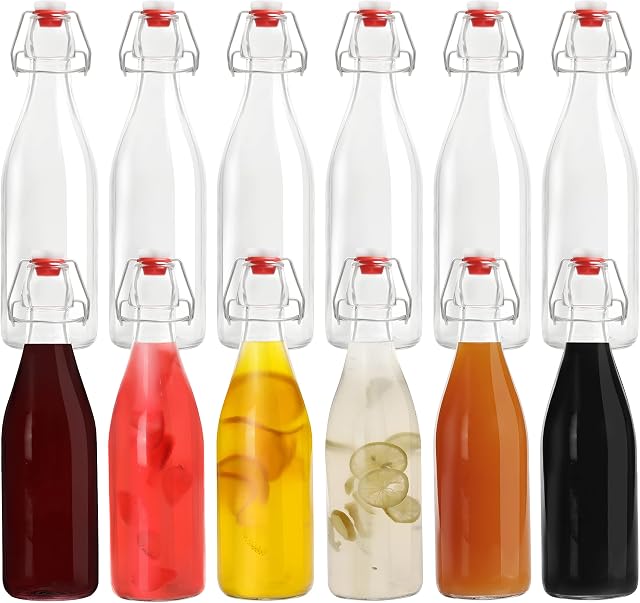 Kurtzy Glass Bottles with Stoppers (12 Pack) - 250ml Glass Bottles with lids - Kombucha Bottles with Swing Clip - Clip Top Airtight Preserve Bottles for Home Brewing Oil Vinegar Beer Wine Cider Soda