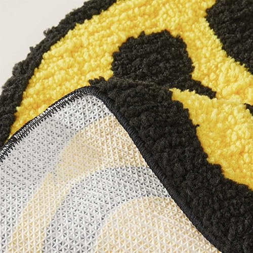 Miniatura 8 de Estmy Trippy - Alfombra de baño redonda con cara sonriente de 2 pies, color amarillonegro, parte trasera de goma antideslizante, lavable, estética,