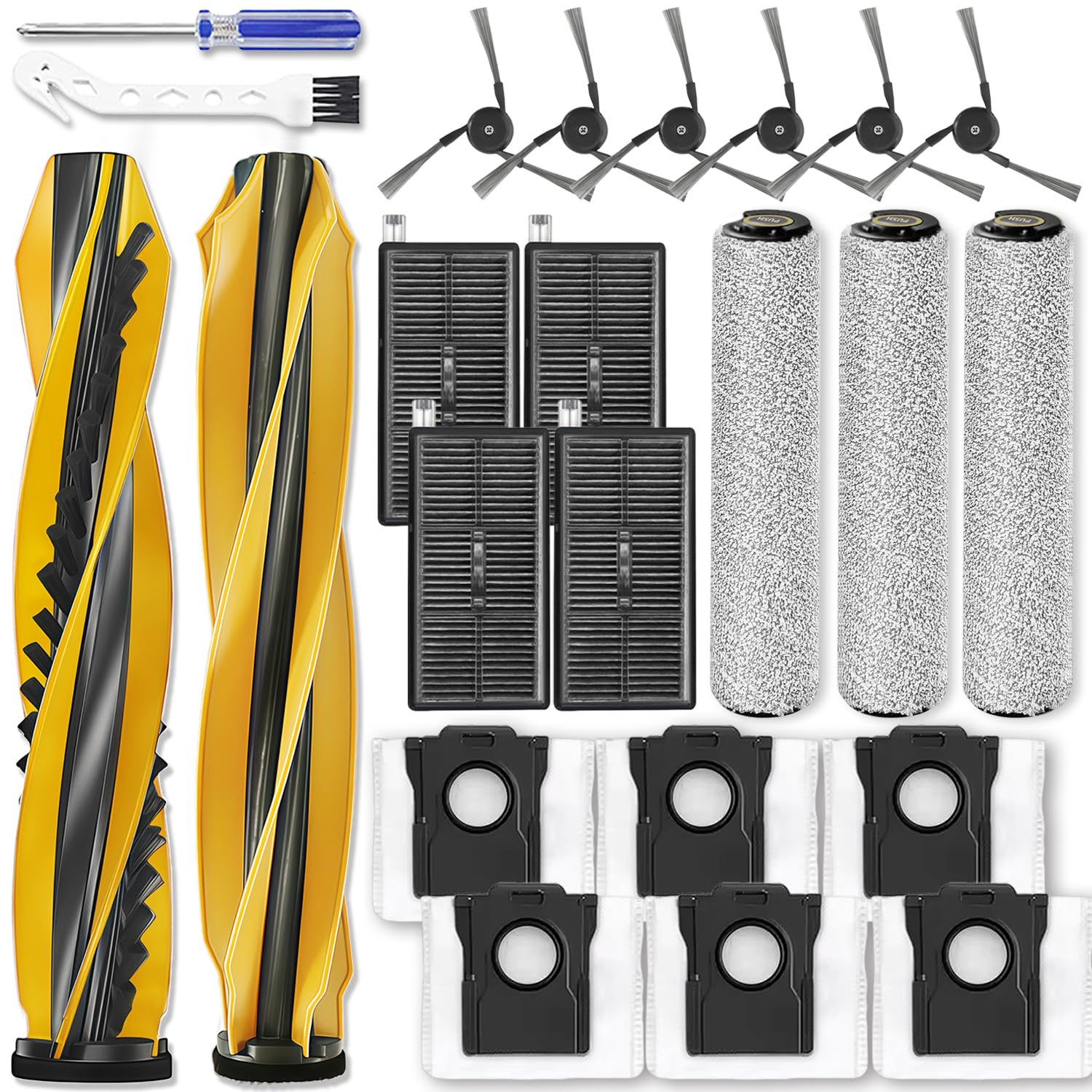 Z60 Ultra Ersatz Zubehör Kit Kompatibel mit MOVA Z60 Ultra Roller Komplette Roboter Staubsauger Teile 1 Hauptbürste 3 Roller Mop Tuch 4 HEPA Filter 6 Seitenbürste 6 Staubbeutel