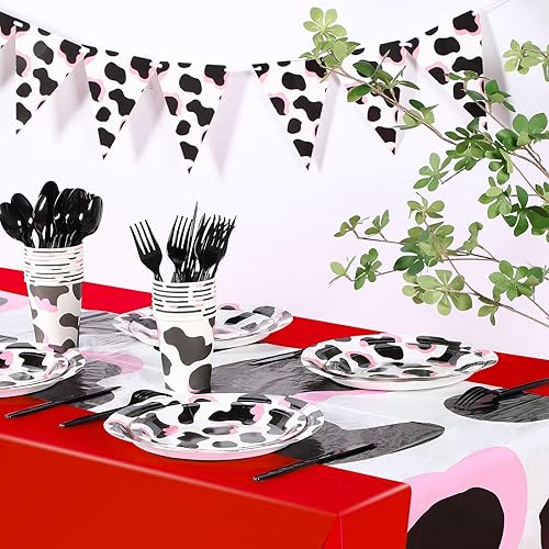 Miniatura 4 de Buryeah Mantel de plástico con estampado de vaca, 3 piezas, camino de mesa rectangular de animales de granja, cubierta de mesa desechable de vaquero