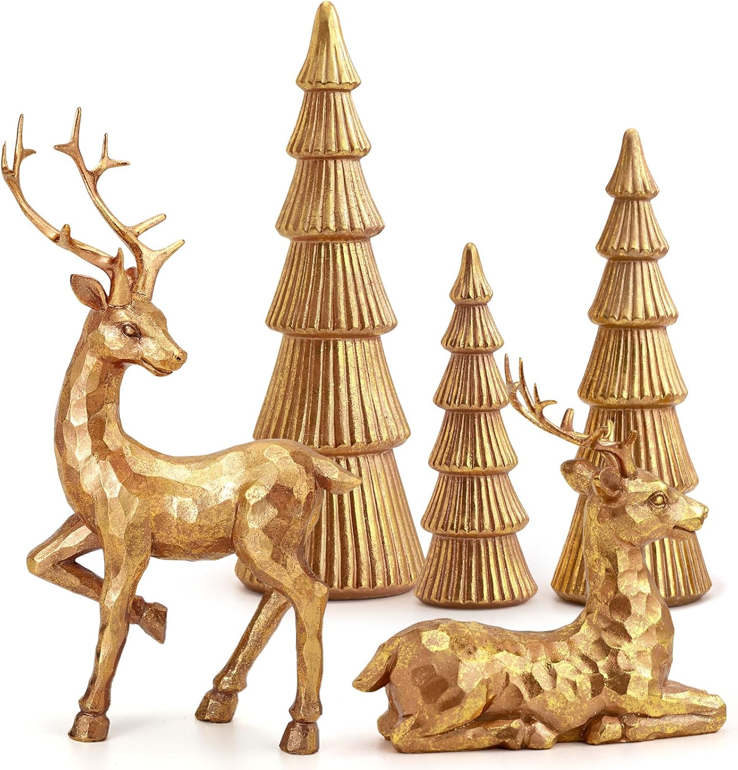 Hommtina Reindeer Christmas Decoration and Mini Christmas Trees,Christmas Reindeer Statues Lucky Reindeer Decor for Indoor Home Decor Tabletop Mantle Cabinet Desktop Office (Rose Gold)