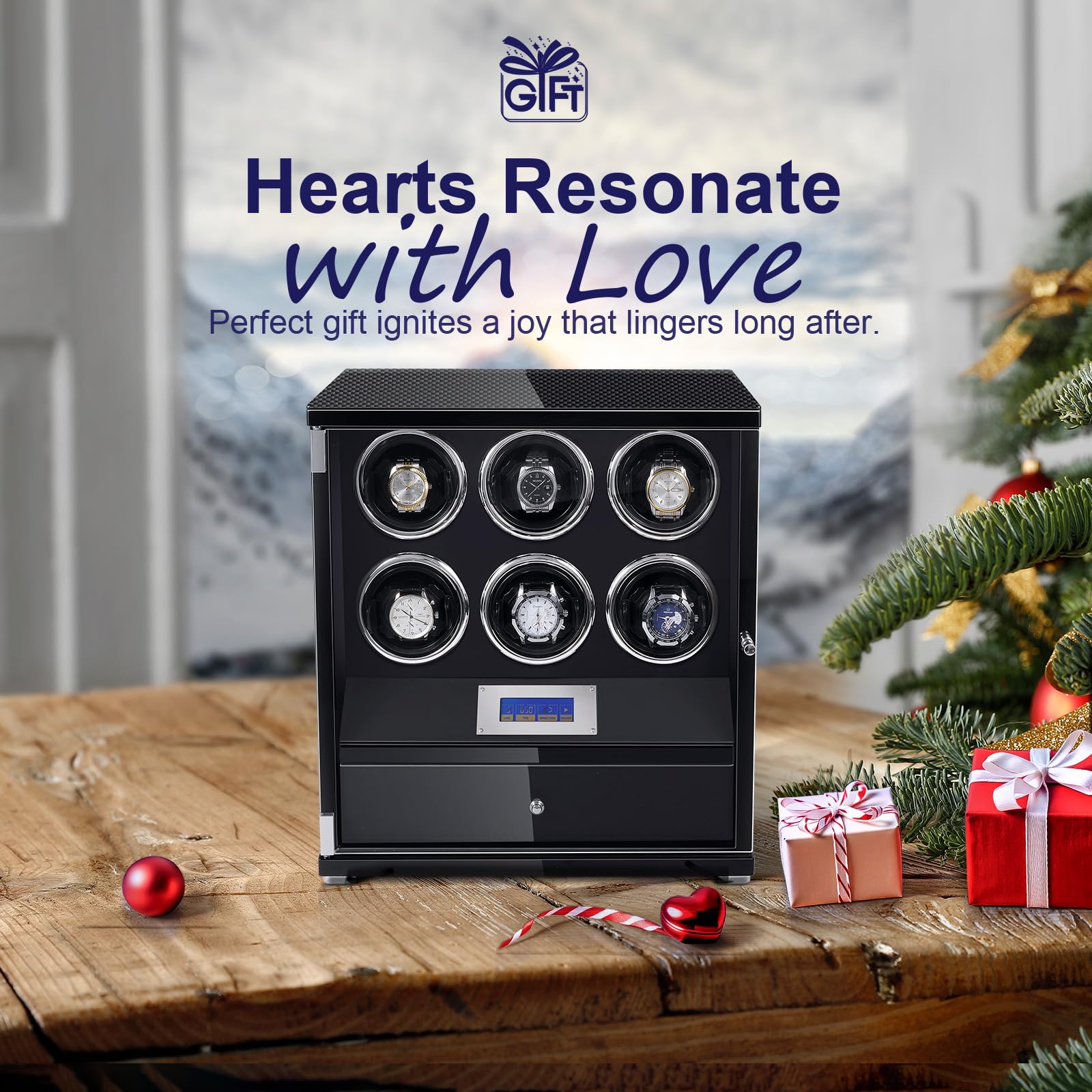 JQUEEN 6 Watch Winders for Automatic Watches, Adjustable Watch Pillows Black Piano Paint Vertical Winding Quiet Motor Watch Winders with 6 Watch Storages Drawer 5 TPD Modes