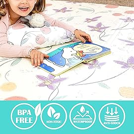JumpOff Jo Baby Play Mat - Large Folding Foam Play Mat for Infants, Babies, Toddlers, Waterproof, Double-Sided (70 x 59) - Fairy Blossom