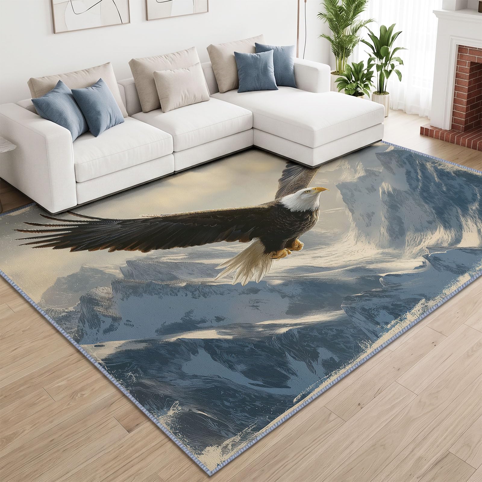 Générique Aigle Chauve Tapis Salon Entree 80x150 cm Lavable en Machine