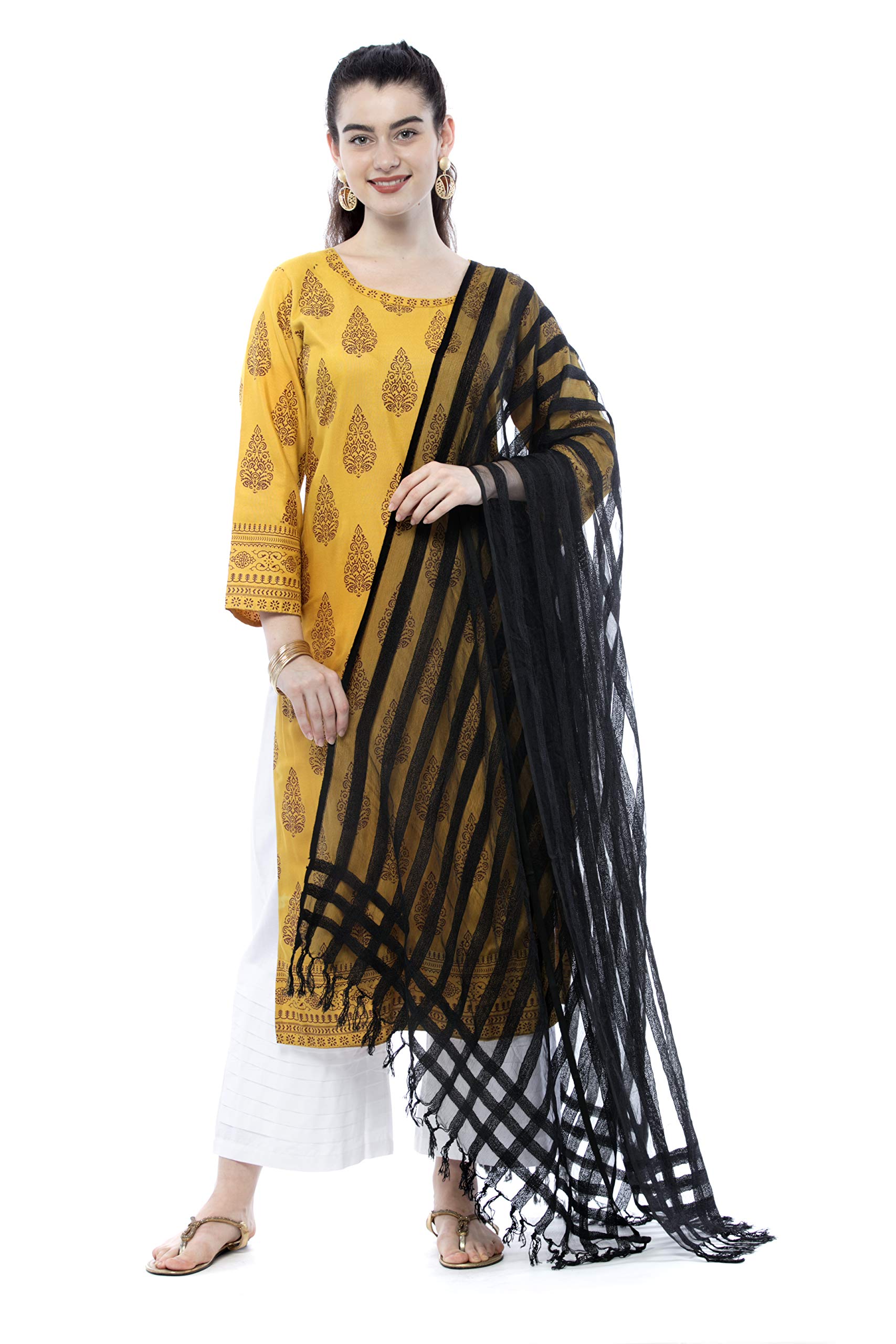 Women's Cotton Stripe Design Kota Zoot Dupatta (Black, Free Size)-image-15