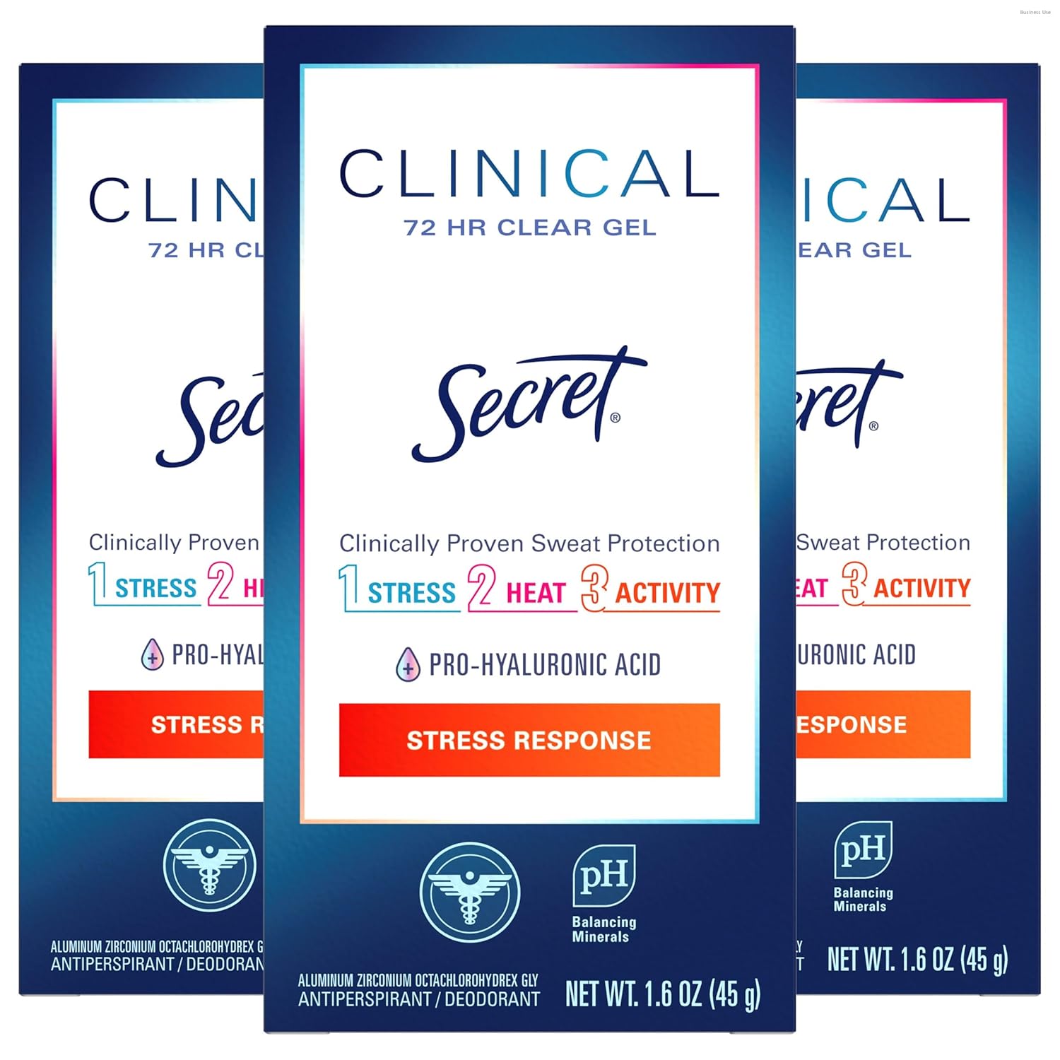 Secret Clinical Strength Antiperspirant Deodorant for Women, Stress Response, 3X Stress Protection, 72hr Sweat & Odor Protection, PH Balancing Minerals, Clear Gel, 1.6 oz (Pack of 3) Secret Clinical Strength Antiperspirant Deodorant for Women, Stress Response, 3X Stress Protection, 72hr Sweat & Odor Protection, PH Balancing Minerals, Clear Gel, 1.6 oz (Pack of 3)