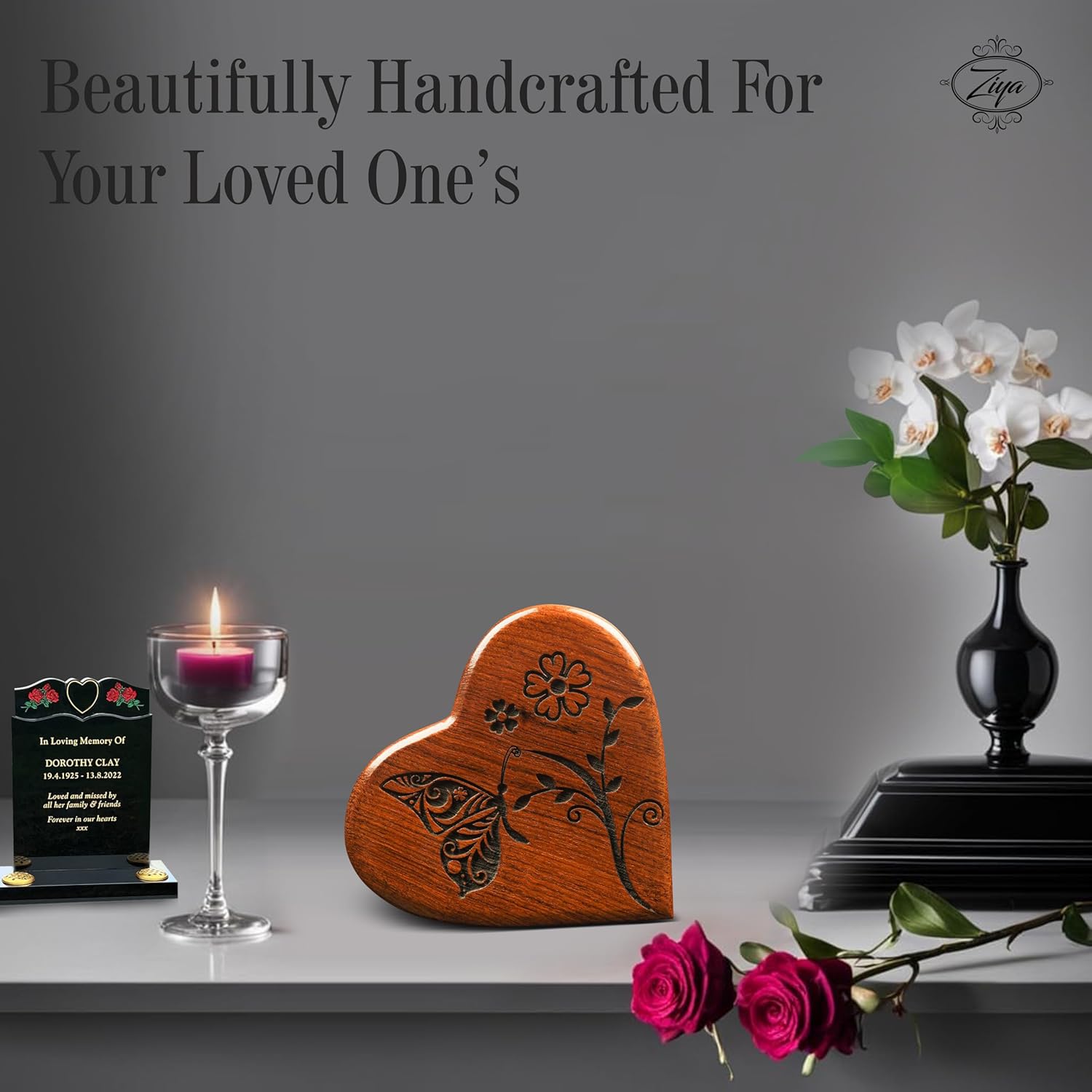 ZIYA Wooden Butterfly Heart Keepsake Urn – Small Cremation Urn for Human Ashes Adult Female, Male - Honor Your Loved One with Mini Sharing Tiny Urn Box for Women, Men Either for Any Pets