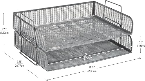 Miniatura 3 de Mind Reader Bandeja de papel apilable, organizador de escritorio, almacenamiento de archivos, oficina, malla de metal, 13.25 pulgadas de largo x