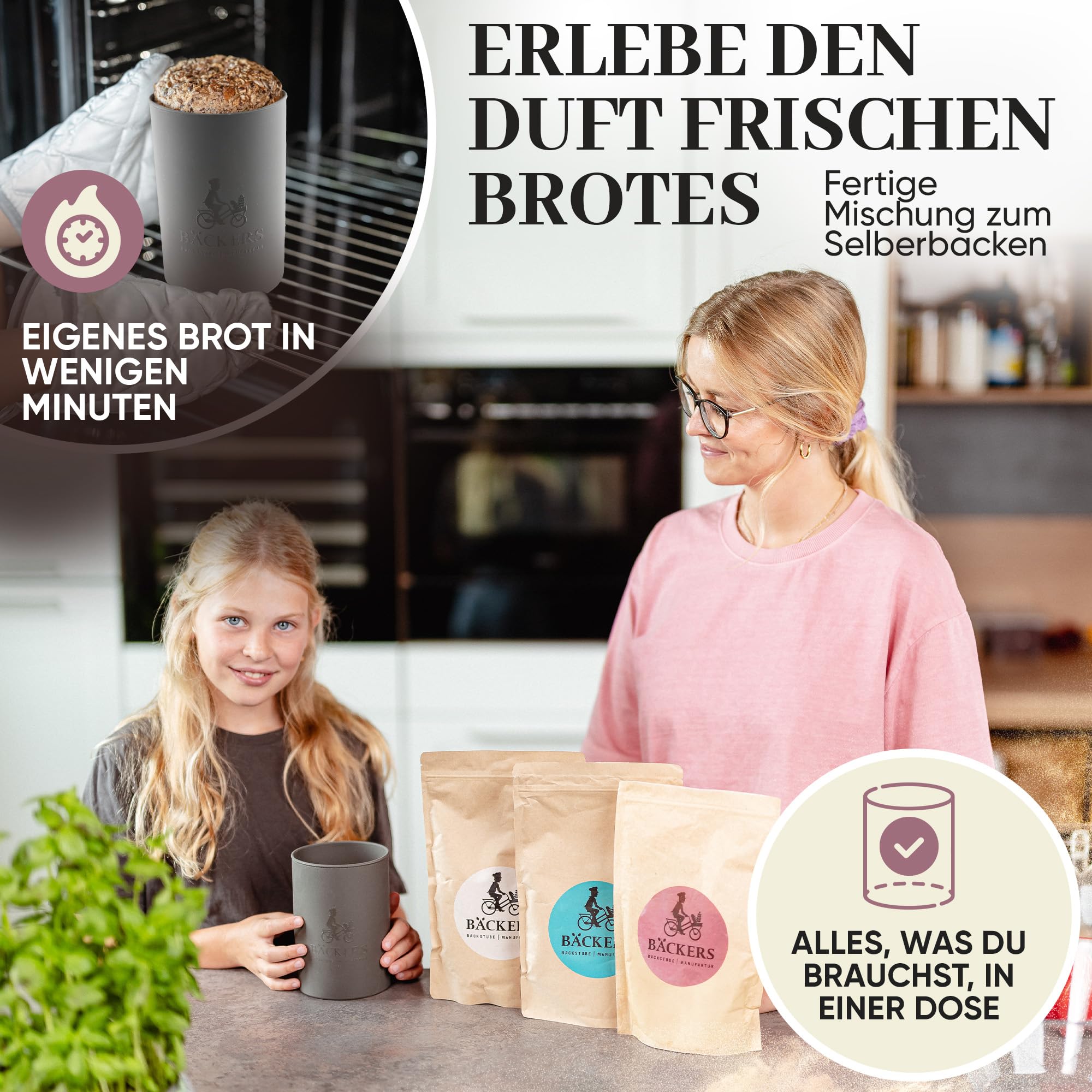 BÄCKERS® Brotback-Starterset, 3 Brotbackmischungen mit einzigartiger Silikon-Backform (Made in Germany) | Einfach leckeres Brot backen - ohne Zusatzstoffe & immer frisch
