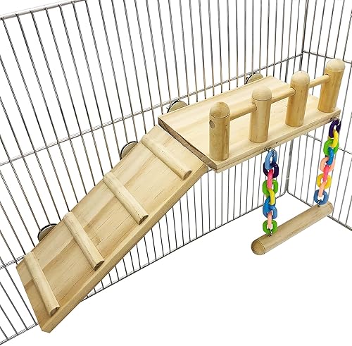 Miniatura 2 de Gimnasios de madera para pájaros con escalera de escalada y columpio de madera acrílica para mejillas verdes, tortolitos, pinzones, conures