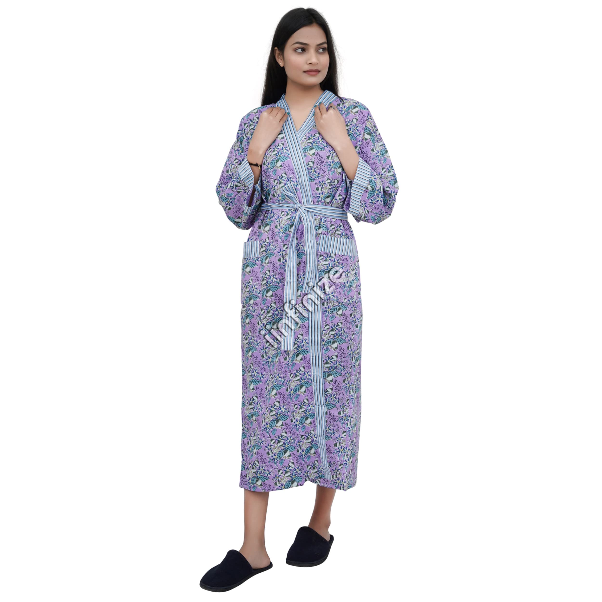 Kimono szlafroki kąpielowe Nighty dla kobiet bawełniana odzież kąpielowa okrycie bikini 2 kieszenie kostiumy plażowe kardigan topcoat, NIEBIESKI, rozmiar uniwersalny