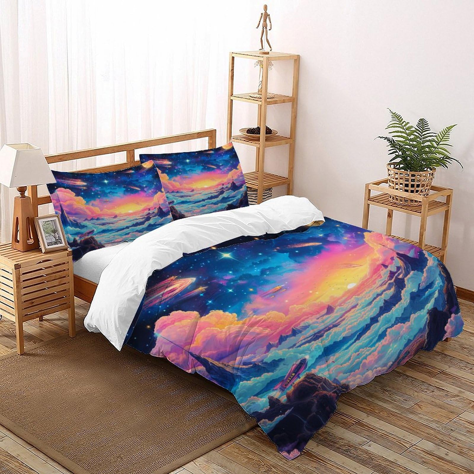 Housse de couette douce et confortable au motif ciel étoilé avec 2 taies d'oreiller
