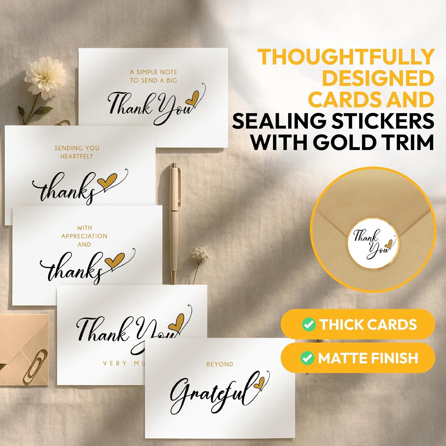 Bulk Thank You Cards with Envelopes Set and Stickers - 30 Pack, 4 x 6 in Blank Simple Thank You Notes - Minimalist Box for Weddings, Baby Showers, Birthdays, Small Businesses - Image 4