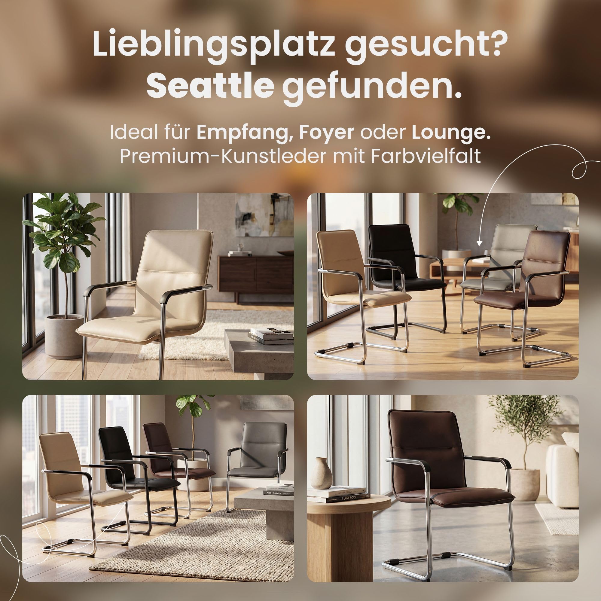 CLP Freischwinger Seattle Kunstlederbezug mit Armlehnen und Bodenschonern, Farbe:Creme