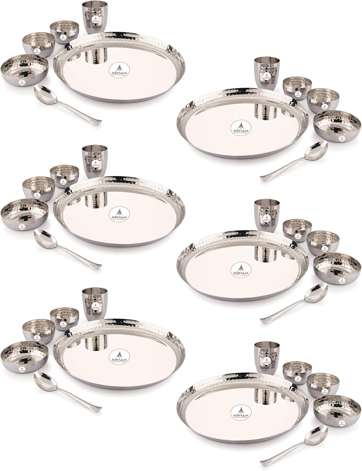 Dinner Set | 36 Pcs (Big 6 Set) | Dinner Set for Gift | Hammered Dinnerware | Durable and Heavyweight | Food Grade, Non Rusting, Dishwasher Safe, Strong & Long Lasting