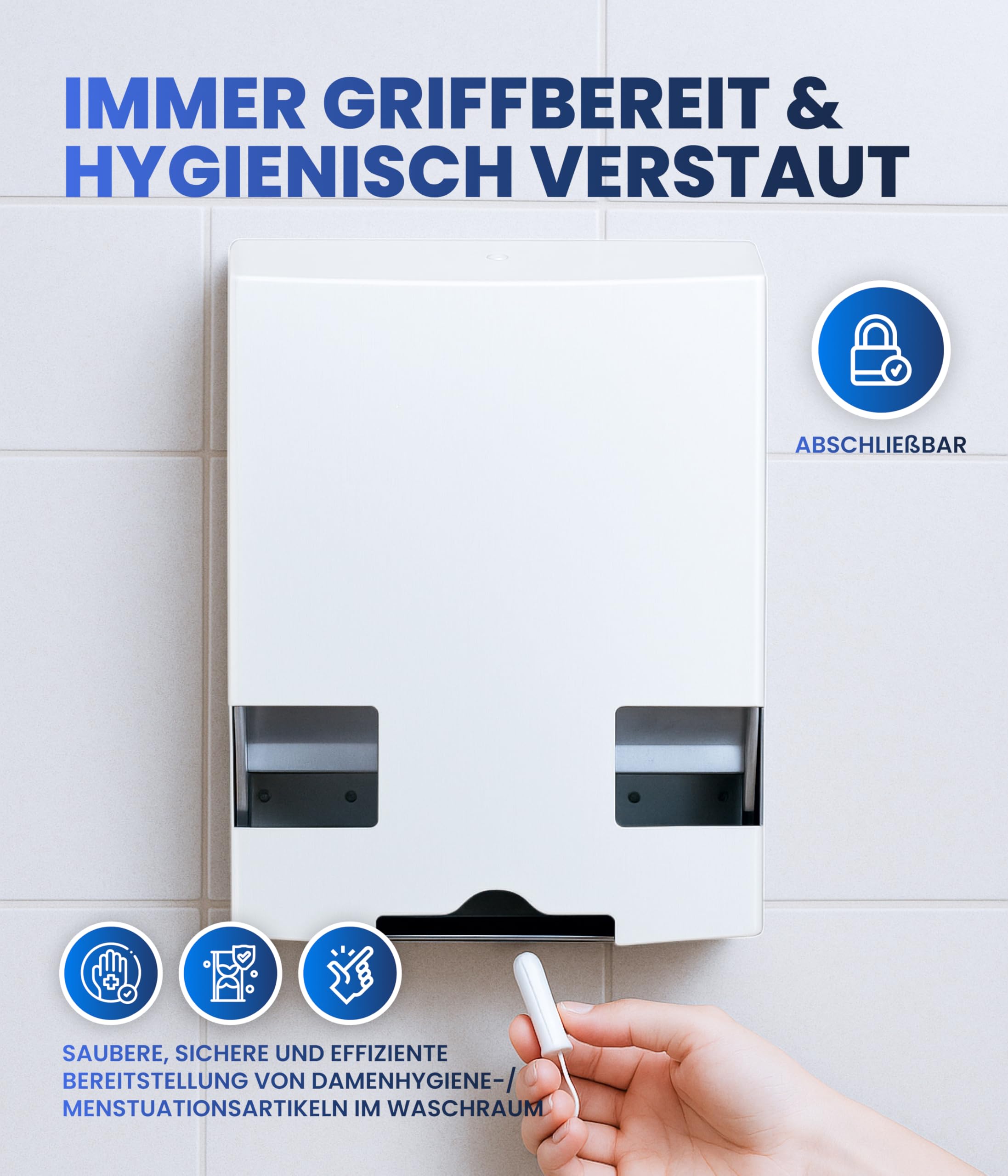 Tampon- und Bindenspender Duo & Trio – Perfekte Tampon Aufbewahrung & Binden Aufbewahrung für Büro, Gastronomie & WC – Stilvoll & hygienisch – Made in Europe (Trio Weiß)