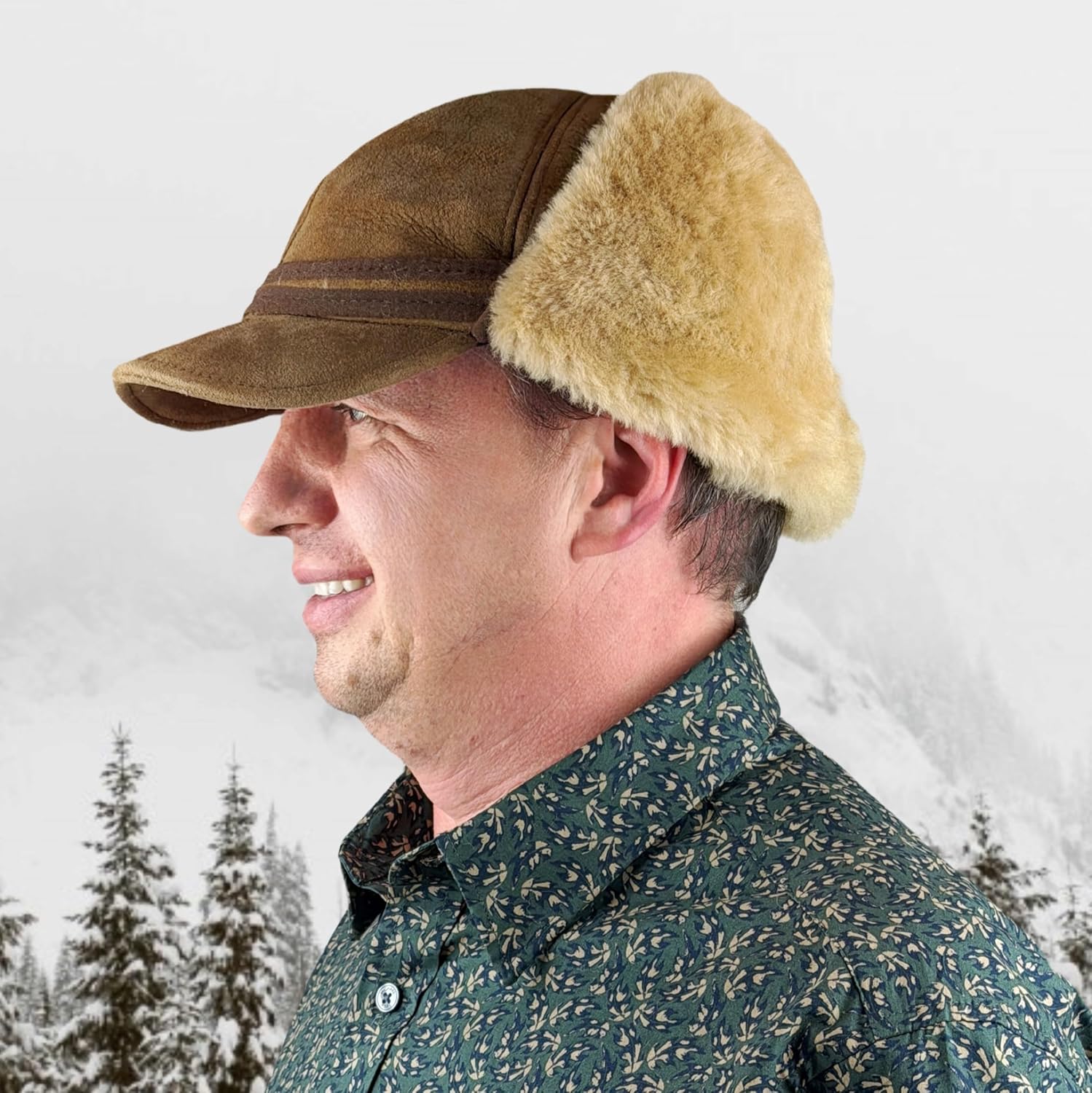 Men’s Shearling Leather Trapper Hat – Aviator Winter Cap with Genuine Sheepskin Ear Flaps | Cold Weather Hat | Ushanka - Image 6