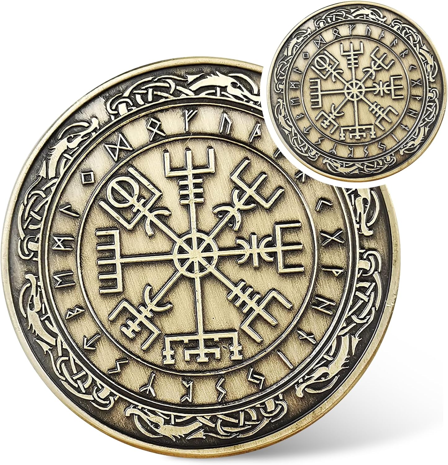 Viking Vegvisirコイン-バイキングルーンコンパスコイン-北欧神話保護タリスマンアミュレット-バイキングギフト 男女兼用