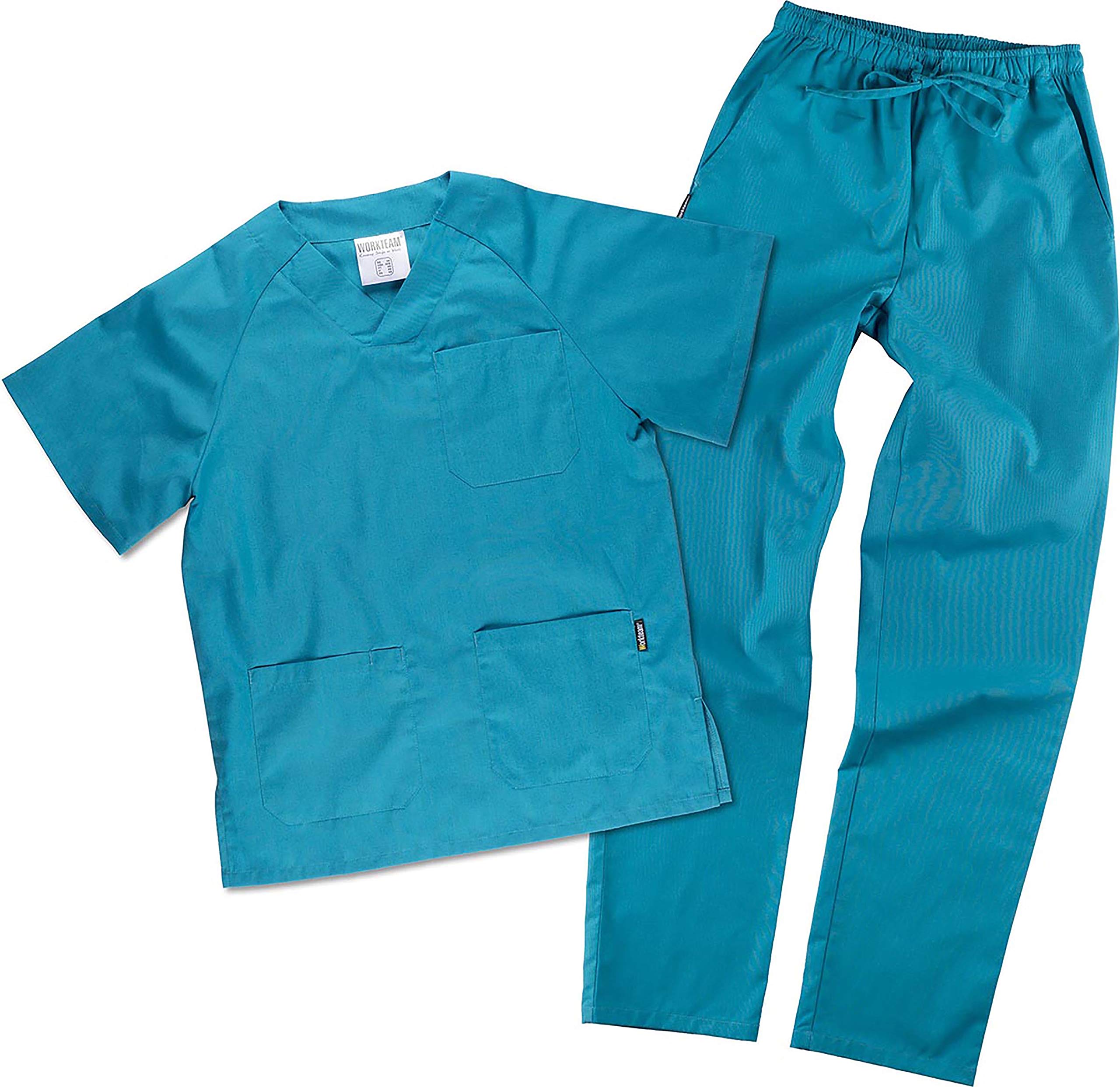 WORKTEAM Conjunto Sanitario Casaca y Pantalón Multibolsillos Cuello Pico Cintura Ajustable