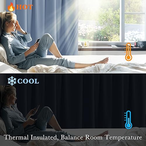 Miniatura 60 de PONY DANCE - Cortinas opacas aisladas térmicamente, set de 2 cortinas opacas con bolsillo para barra / pestaña trasera, paneles de cortinas opacas,