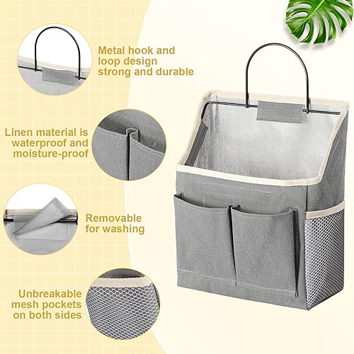 Miniatura 4 de Paquete de 6 bolsas de almacenamiento para colgar en la pared, organizador a granel con bolsillos, cesta de pared de algodón de lino con ganchos