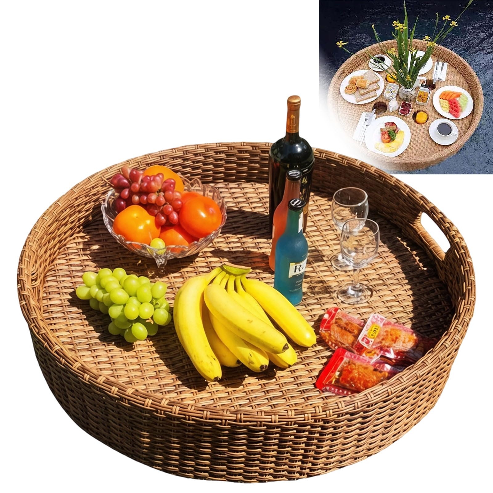 DzkZen Floating Pool Tray Floating Serving Tray Table & Bar - Swimming Pool Floats for Adults, Pool Parties - Floating Tray for Pool Serving Drinks, Floating Table Apricot-80cm