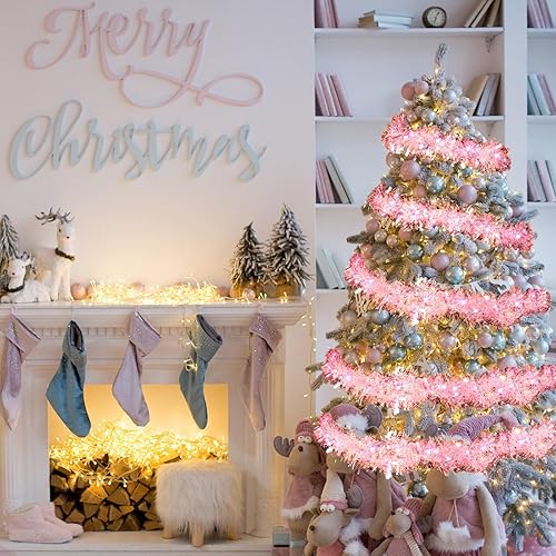 Miniatura 7 de Guirnalda de oropel de Navidad de 32.8 pies con luces LED, guirnalda colgante para árbol de Navidad, decoración para fiestas de Navidad, cumpleaños,