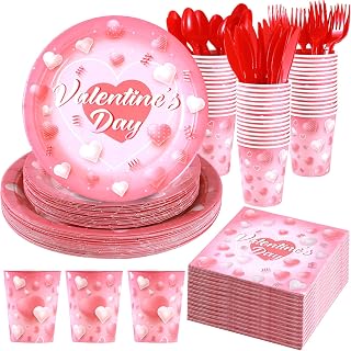 Valentines Disposable Plates and Napkins Set, 168 Pieces, Serves 24 for Wedding, Gatherings, Engagements, Anniversary Party Supplies (Pink)