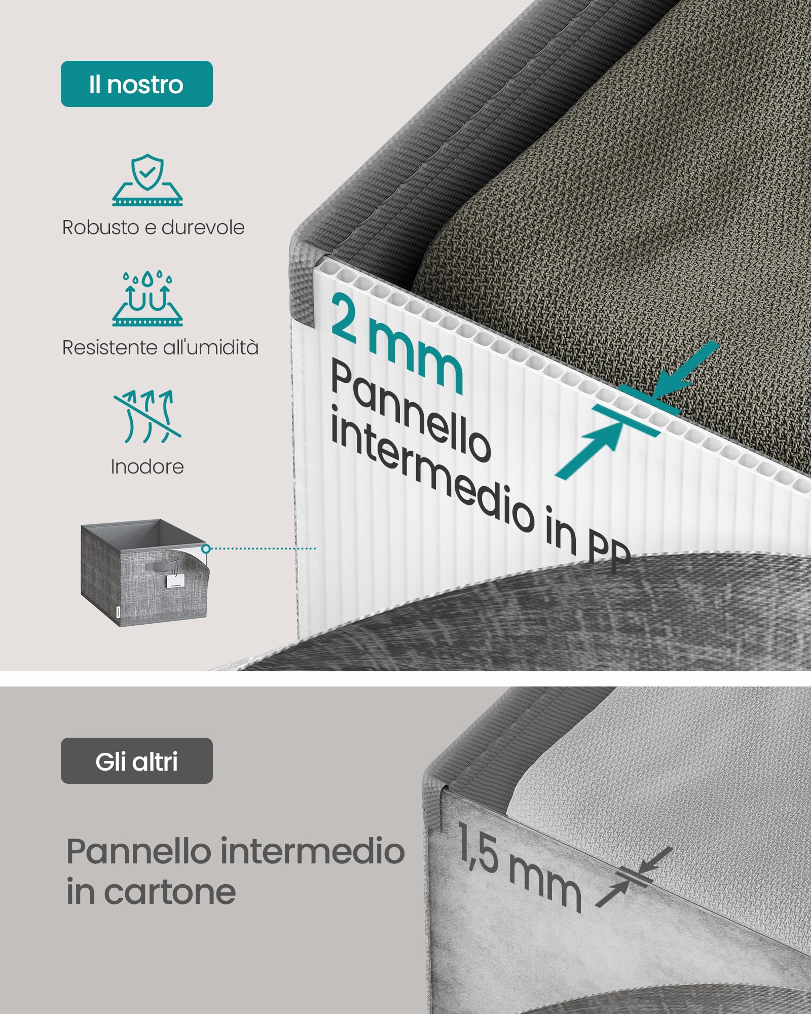 SONGMICS Scatole Portaoggetti Pieghevoli, Set di 3 Contenitori, 40 x 30 x 24 cm, Organizzatori per Armadio, 2 Maniglie, Portaetichette, per Camera da Letto Soggiorno, Grigio Giunco ROB440G01