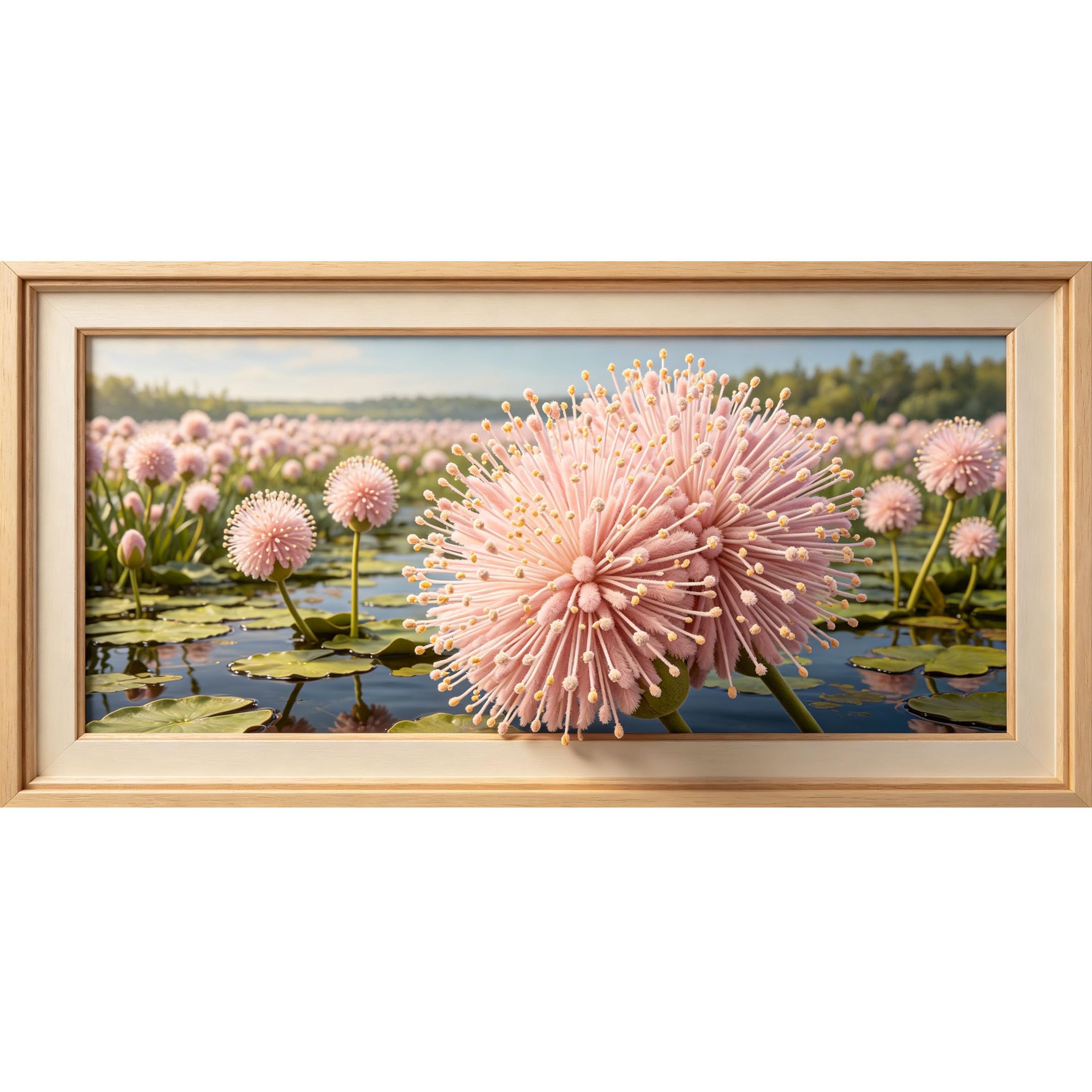 Agglomerix 3D Framed Wall Art Pink Water Lily Floral Botanical Lake Landscape Large Size Self-Adhesive Removable Wall Decor Prints Artwork for Living Room Bedroom Office