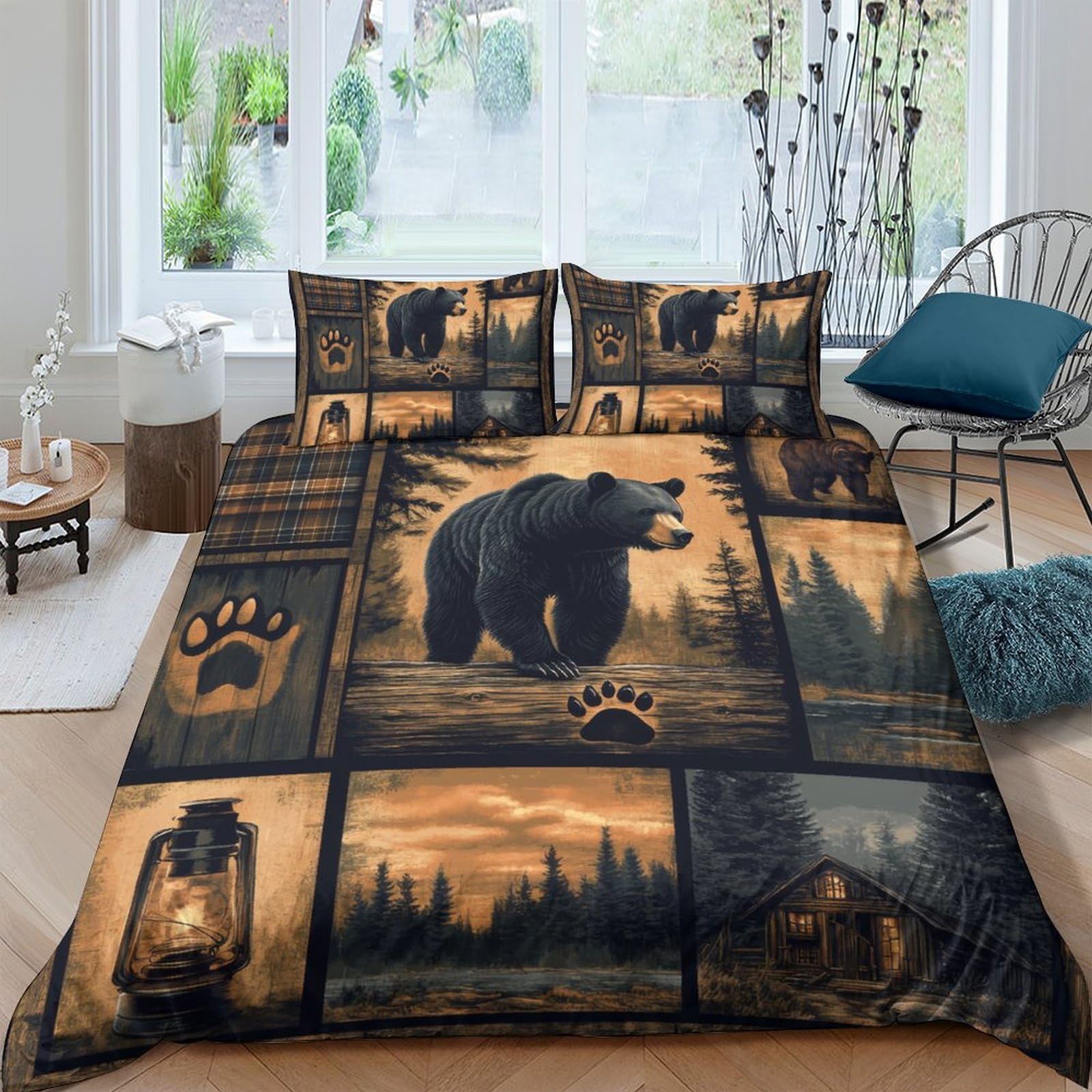 Ctjqhvkz Style-5 3D Printed Bear Forest Fitted Sheet Microfiber Soft Anti-Slip Bed Cover For Bedroom Lodge Dorm Decor Single（135X200cm）