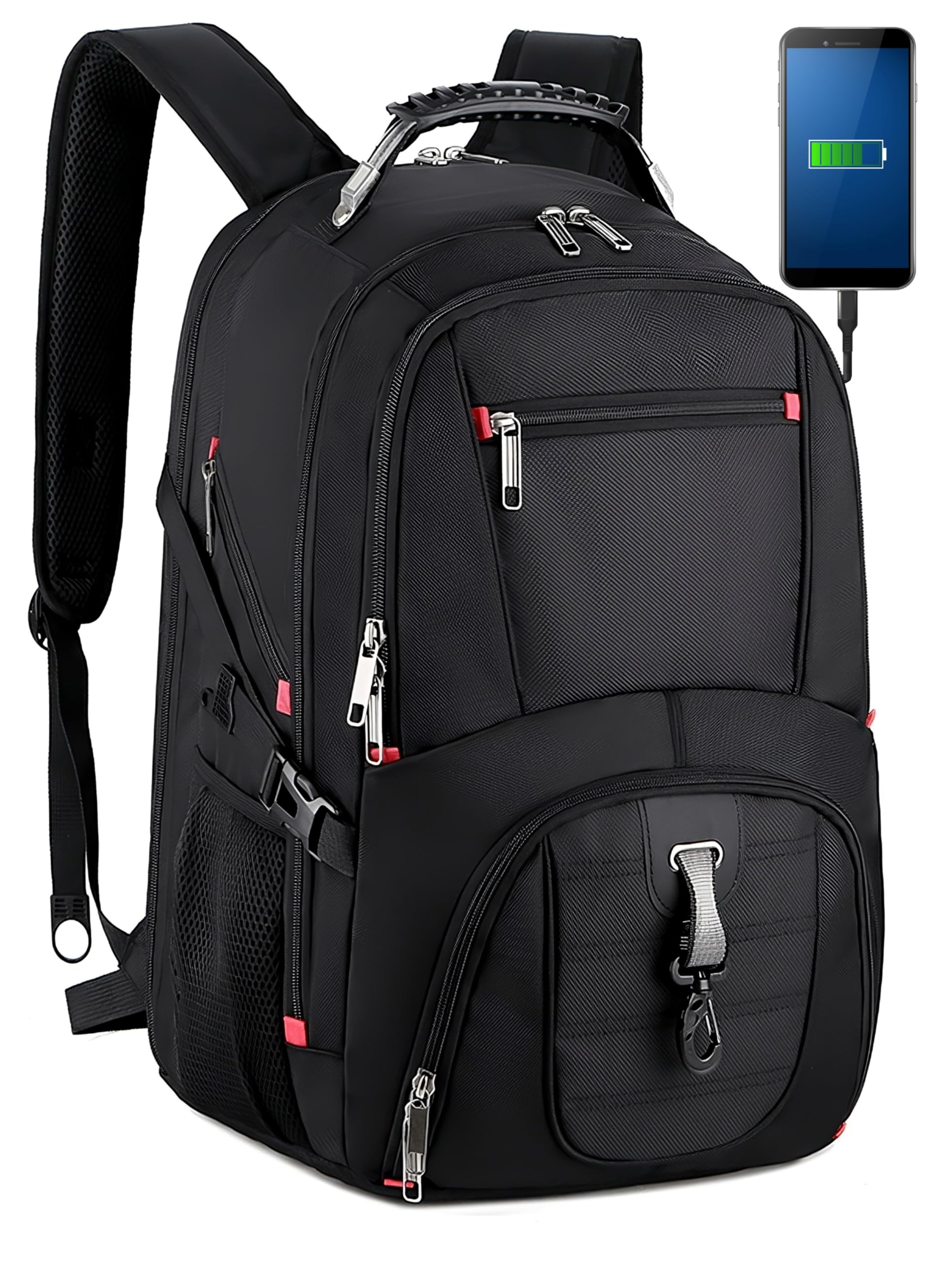 ALTOS OFFICE AND HOME Mochila para laptop de 17", viajes de negocios, estudios, Puerto USB, negra, antirrobo, ideal para senderismo, impermeable, resistente a arañazos, reforzada, GRAN CAPACIDAD,