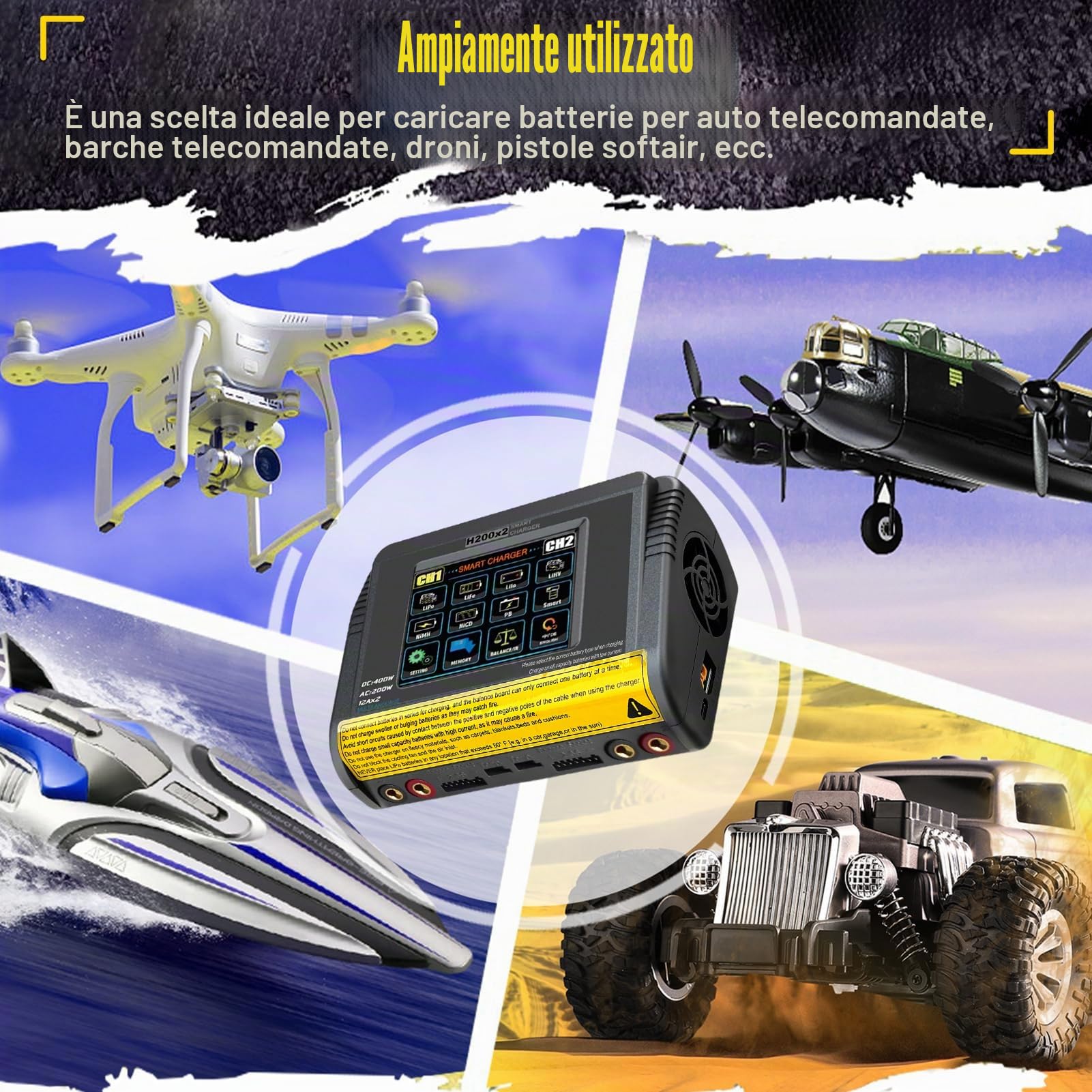 Caricabatterie lipo T400 AC200W/DC400W 12A,lipo caricatore bilanciato doppio scarico 3,2 pollici a colori touch screen scaricatore per LiPo/Lilon/LiFe/NiMH/NiCd/PB/NiMH