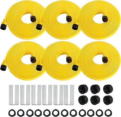 Paquete de 6 mangueras de aspersor con agujeros de 25 pies  Manguera flexible de aspersor para césped y jardín, sistema de riego por goteo total de