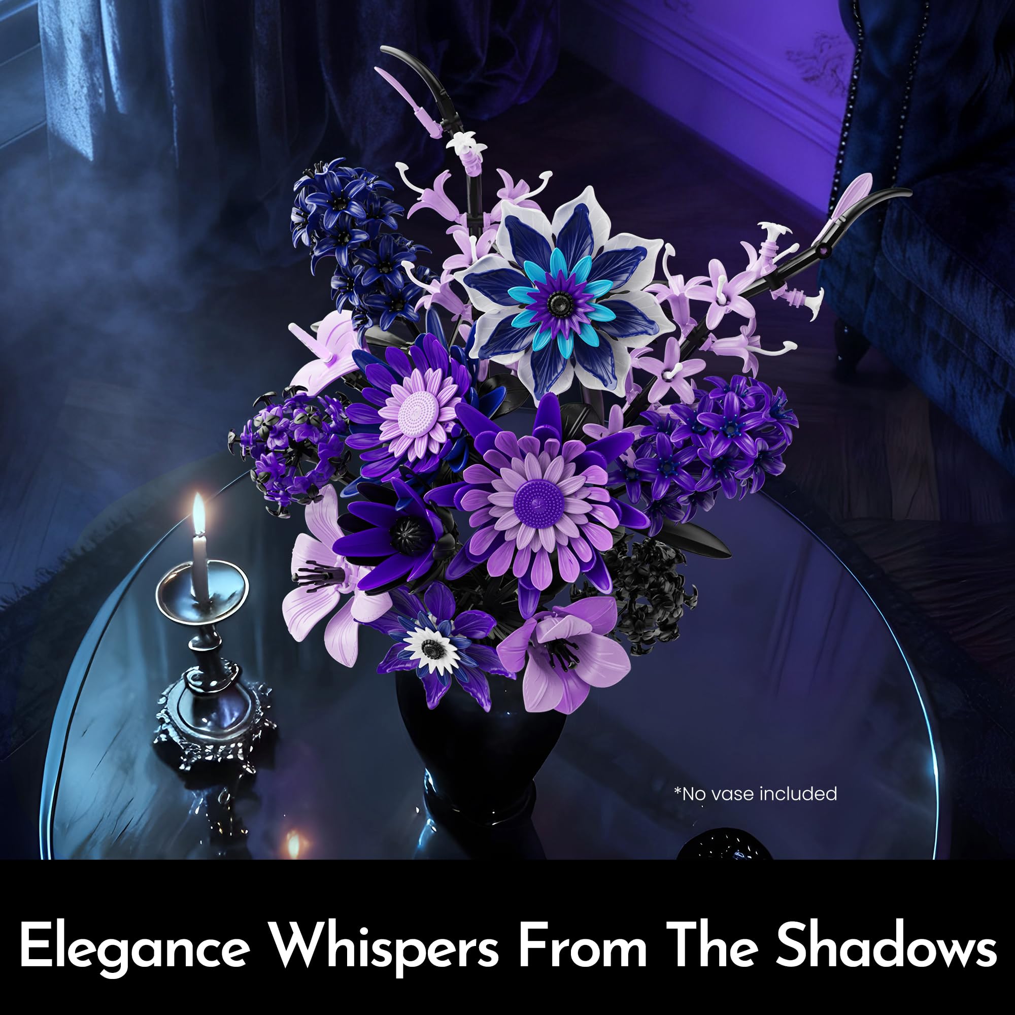 SOOLIO Mothers Day Dahlia Flower Bouquet Building Set for Adults,Gift for Mom Women Girlfriend Wife Gothic Botanical Collection - Buildable Purple Artificial Floral for Home or Office Decor (609 PCS)