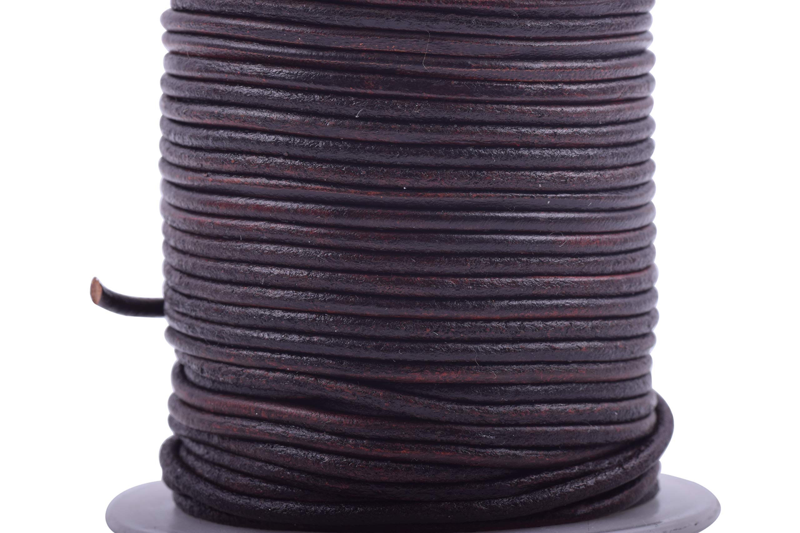 Konmay Rich Brown 1 Roll 22.75 Meters 2.0Mm Round Real Leather Cord For Jewellery Making And Crafting
