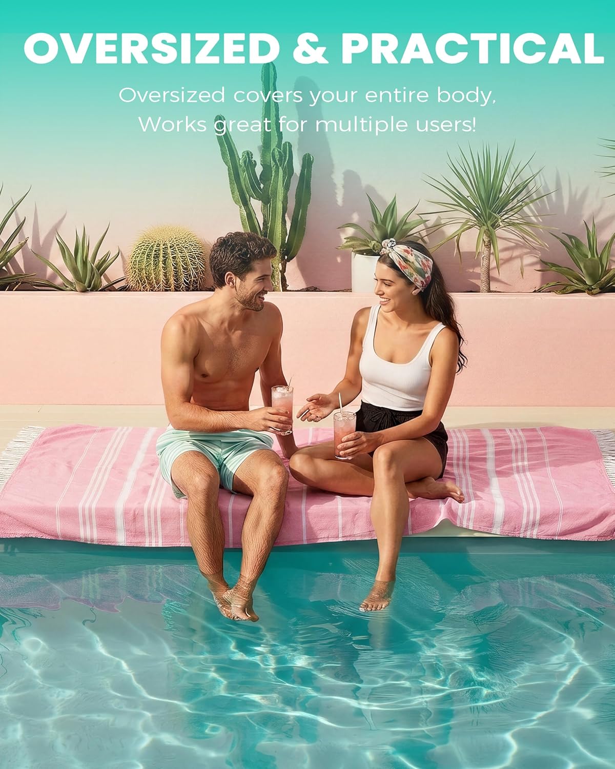 2 Packs Turkish Beach Towels Vacation Essentials Quick Dry Sand Free Soft Absorbent Extra Large Xl Big Blanket Adult Oversized Bath Pool Swim Towel Lightweight Thin Sandless Compact No Sand Packabl