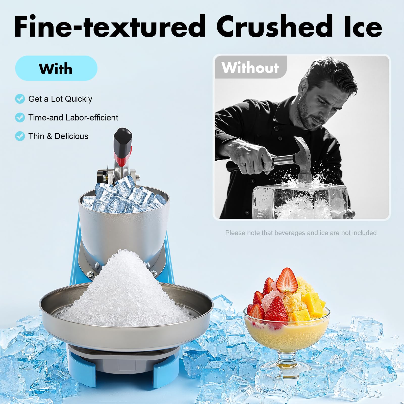 Tritatutto elettrico per ghiaccio in acciaio inox, capacità di ghiaccio tritato 65 kg/H, Ice Shaver macchina per neve per uso domestico e commerciale, raschietto per bevande fredde, frullati