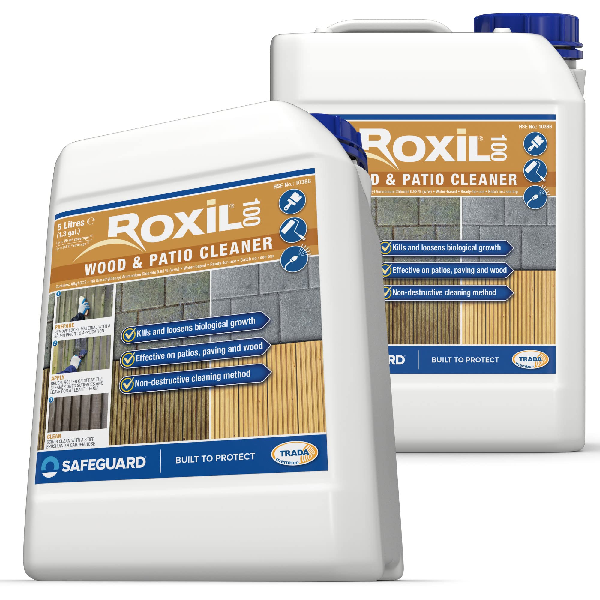 Roxil 100 Mould, Algae & Lichen Killer (2 x 5L) - Restore the appearance of your Patio, Deck, Fence or Paving