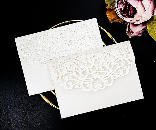 Miniatura 3 de 20 tarjetas de invitación de boda cortadas con láser, bolsillos con sello de sobre, diseño floral para bodas, fiestas, despedidas de soltera,