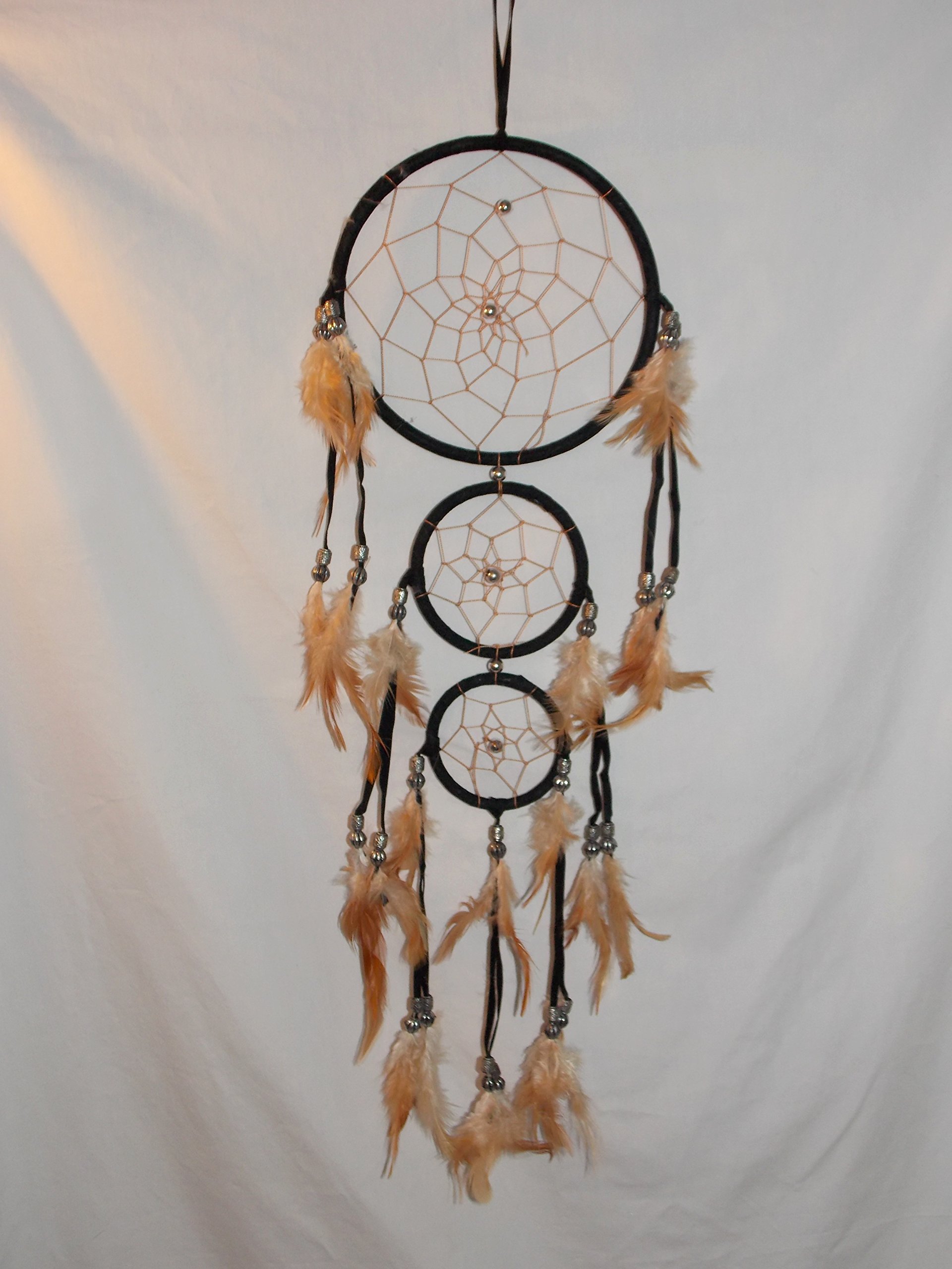 Black Color Triple Dream Catcher Mandella Beads & Feathers 26
