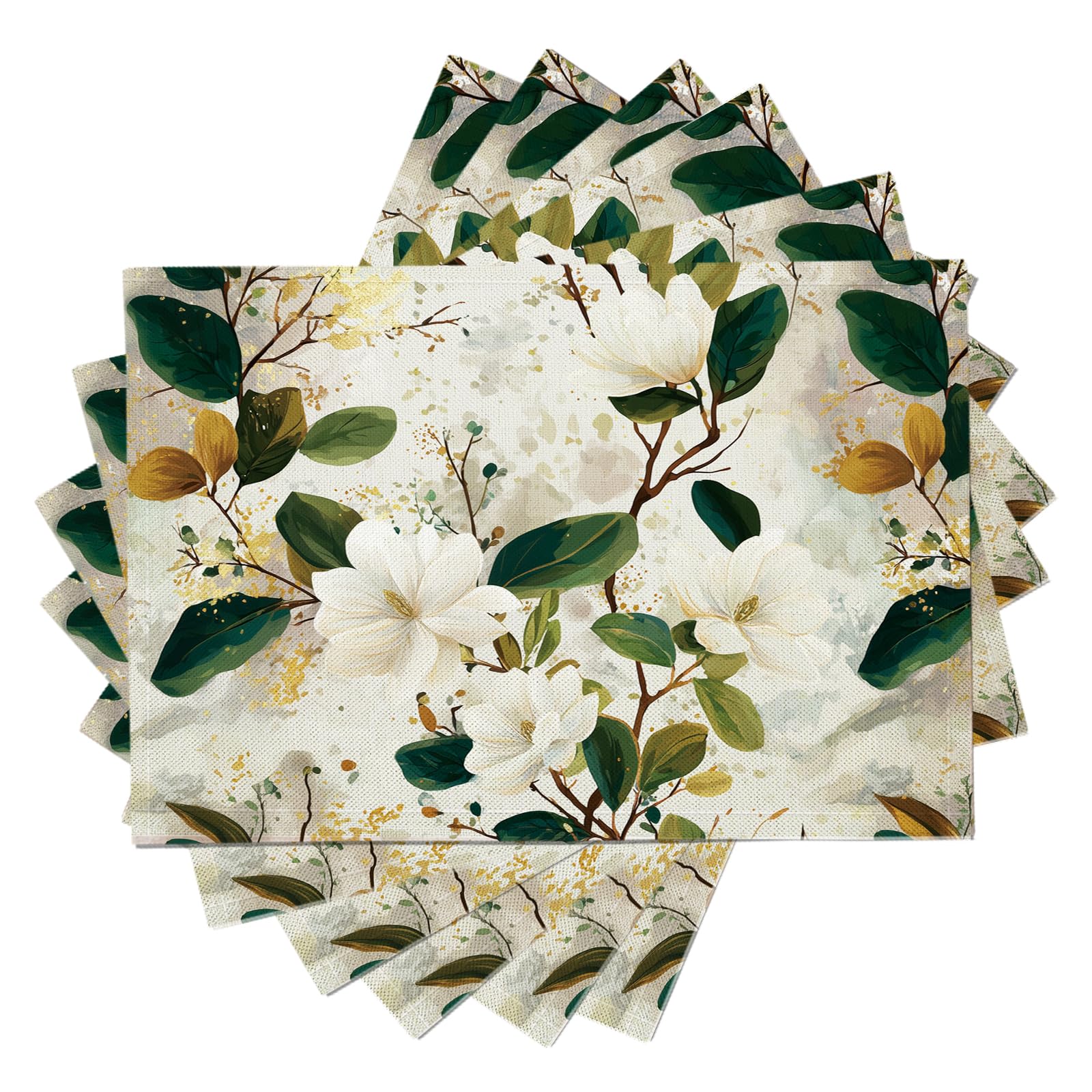 Tovaglietta Americana Acquerello in Cotone Lino Rettangolare - Tovagliette Set di 8 Magnolia Bianca Resistente al Calore per La Cucina, Il L'Ufficio, 30 x 45cm