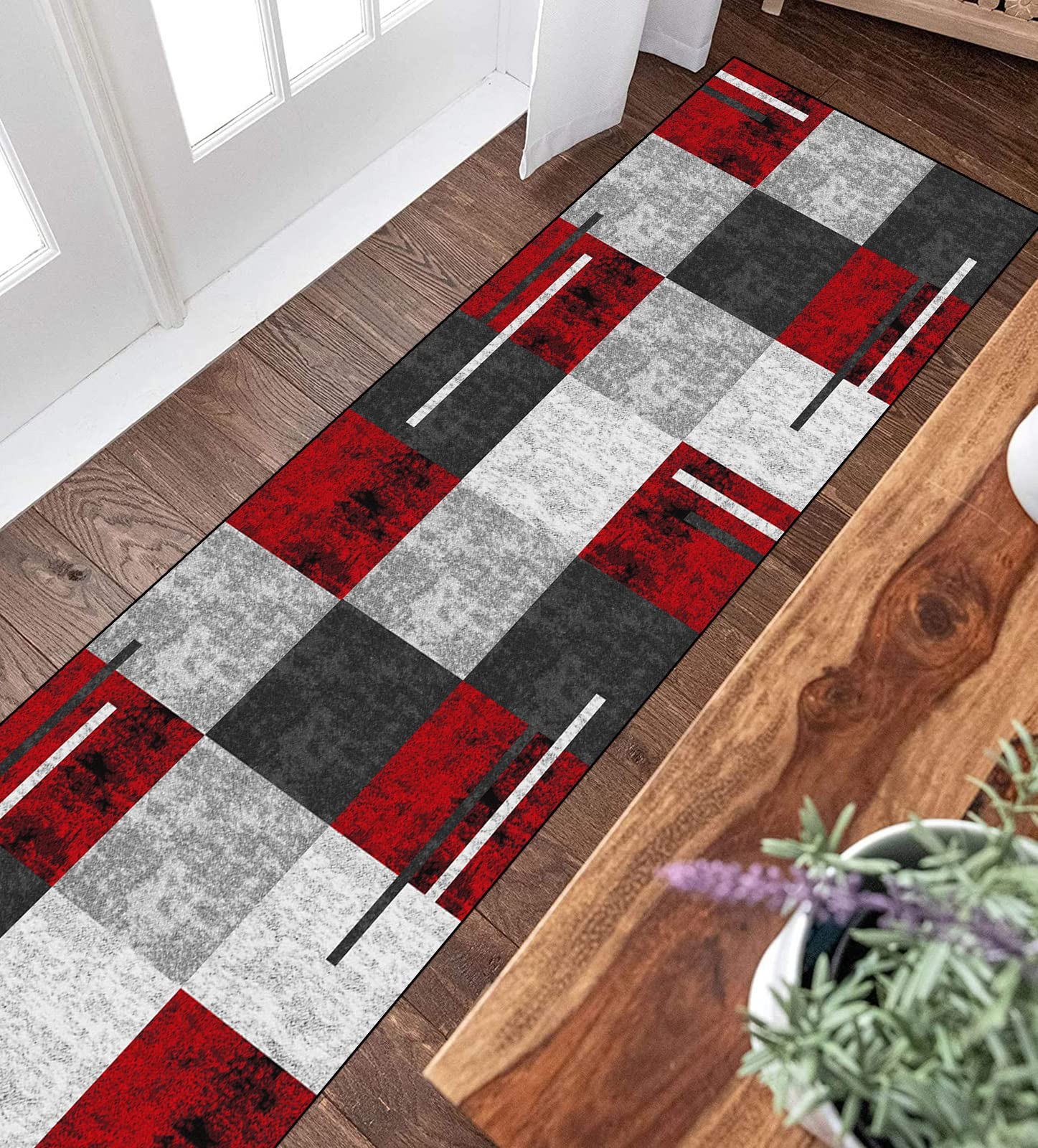 Tapijtloper voor gang, keuken, antislip, wasbaar, keukenloper, 100 x 240 cm, Marokko, zwart, tapijtmatten, polyester, gang, woonkamer, slaapkamer, vuilvangmat, keukentapijt
