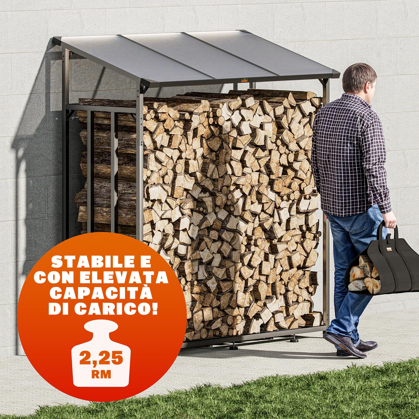 Gardebruk® Legnaia da Esterno 2,3 m³ 70Px163lx198H cm Tetto Copertura Protettiva Portalegna Rastrelliera Legno Camino Telo Giardino Borsa per Trasporto