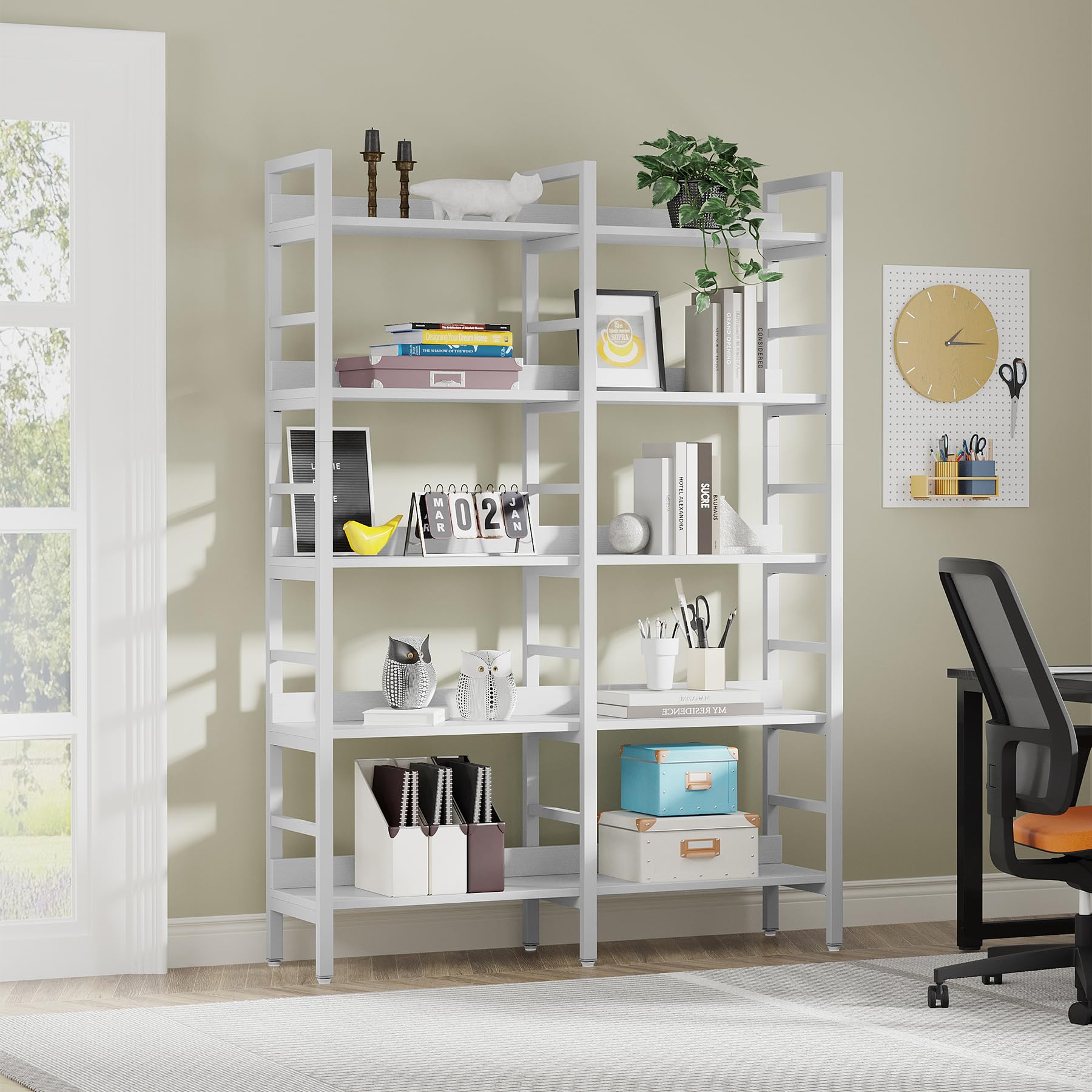 Tribesigns Estantería Industrial de 5 Niveles, 71"H x 47"W Estantería Étagère, Estantería de Libros Independiente Doble Ancha para Almacenamiento y Exhibición, Estanterías de Madera y Metal para Sala