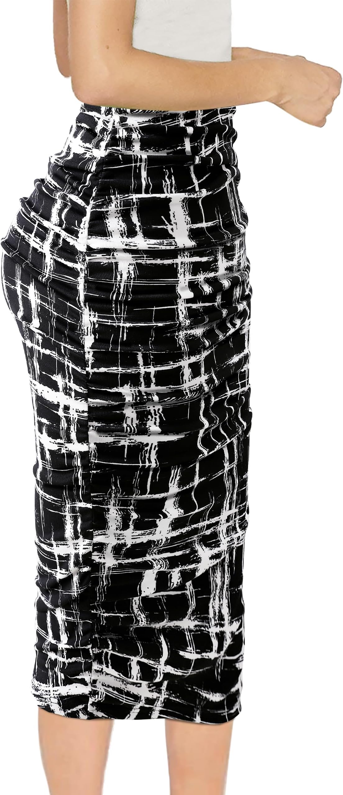 VFSHOW Womens Ruched Ruffle High Waist Casual Wok Office Party Slim Fitted Bodycon Pencil Midi Mid-Calf Skirt