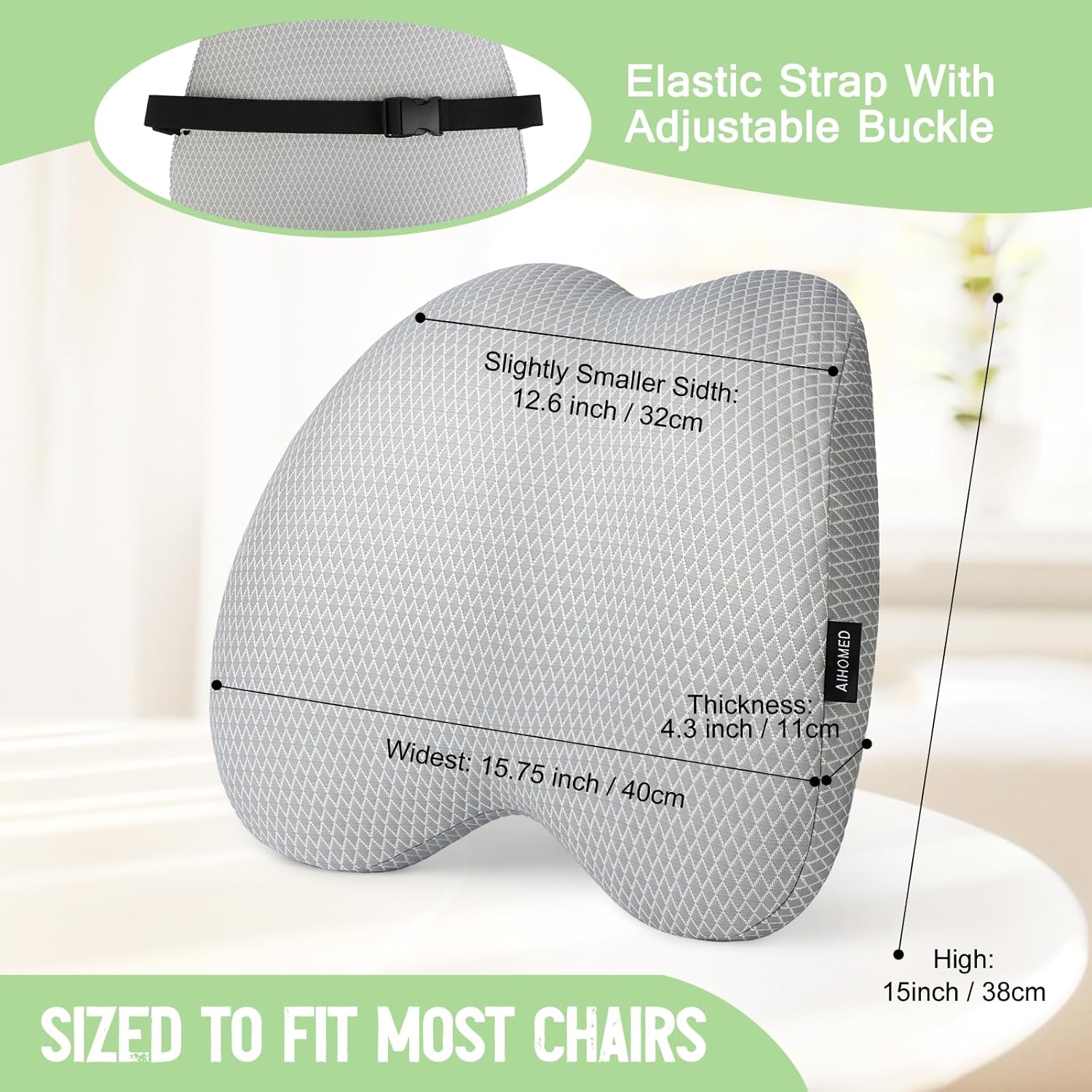 Lumbar Support Pillow Office Chair Car Back Pillow Ergonomic Lower Back Pain Relief Breathable Air Fiber Cushion with Hours Sitting on Worker Driver & Handicapped, Adjustable Strap (Light Gray) - Image 7